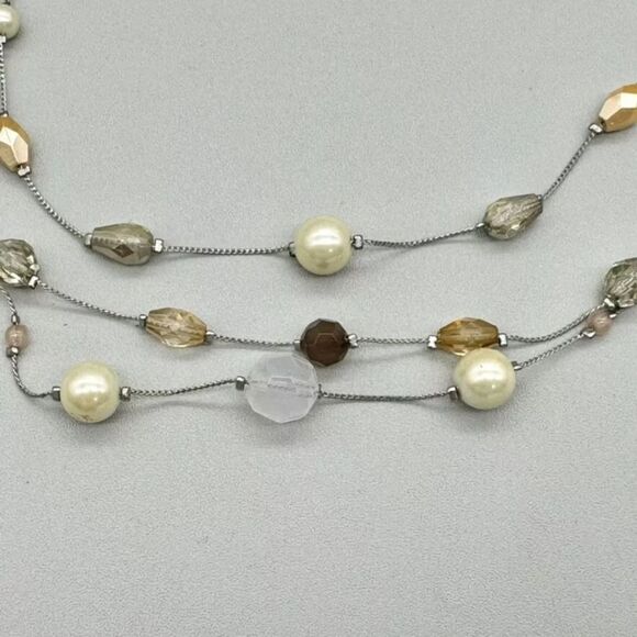 Lia Sophia Necklace Bellini Earth Tone Beaded Layered Triple Strand 18 Inch NWOT - Picture 4 of 8